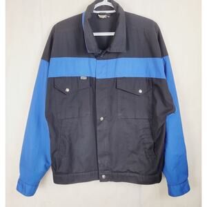 Vintage Skillers black and blue embroidered duck chore coat Sz XL Hunting Cabin